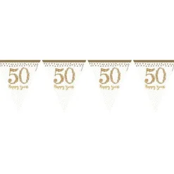 50Th Gold Sparkling Wedding Anniversary Plastic Flag Bunting - 4M<Party Delights Hot