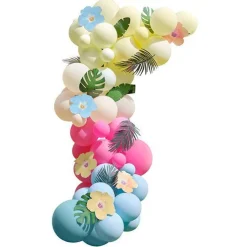 Tiki Tropics Balloon Arch With Faux Foliage - 70 Balloons<Party Delights New