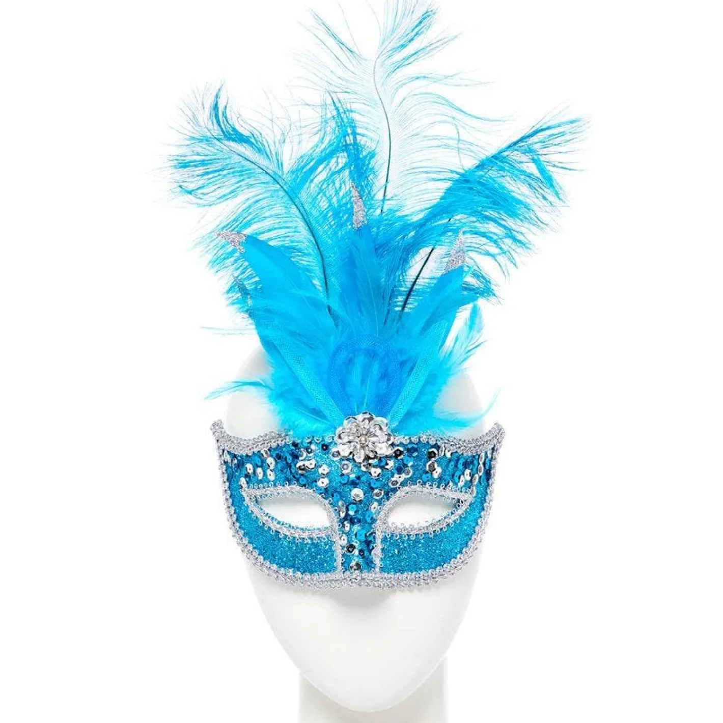 Turquoise Masquerade Mask With Sequins<Party Delights Online