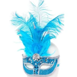 Turquoise Masquerade Mask With Sequins<Party Delights Online
