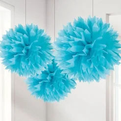 Turquoise Pom Pom Decorations - 40Cm (3Pk)<Party Delights