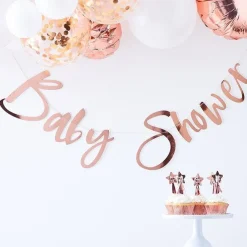 Twinkle Twinkle 'Baby Shower' Rose Gold Paper Banner - 1.5M<Party Delights Clearance