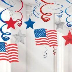 Usa American Stars & Stripes Hanging Swirls (30Pk)<Party Delights New