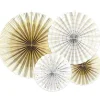 White & Gold Mix Fan Decorations - 40Cm (4Pk)<Party Delights New
