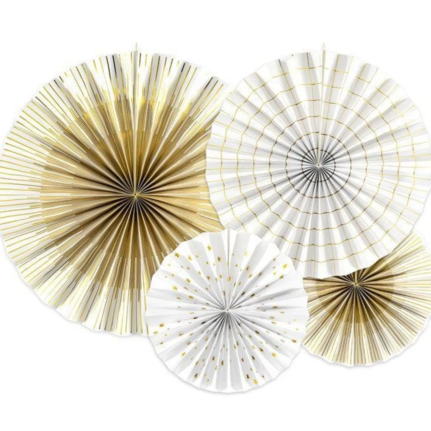 White & Gold Mix Fan Decorations - 40Cm (4Pk)<Party Delights New