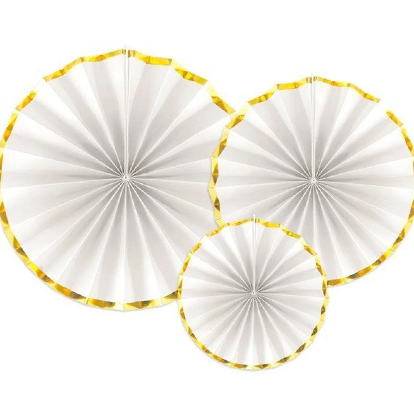 White & Gold Paper Fans (3Pk)<Party Delights