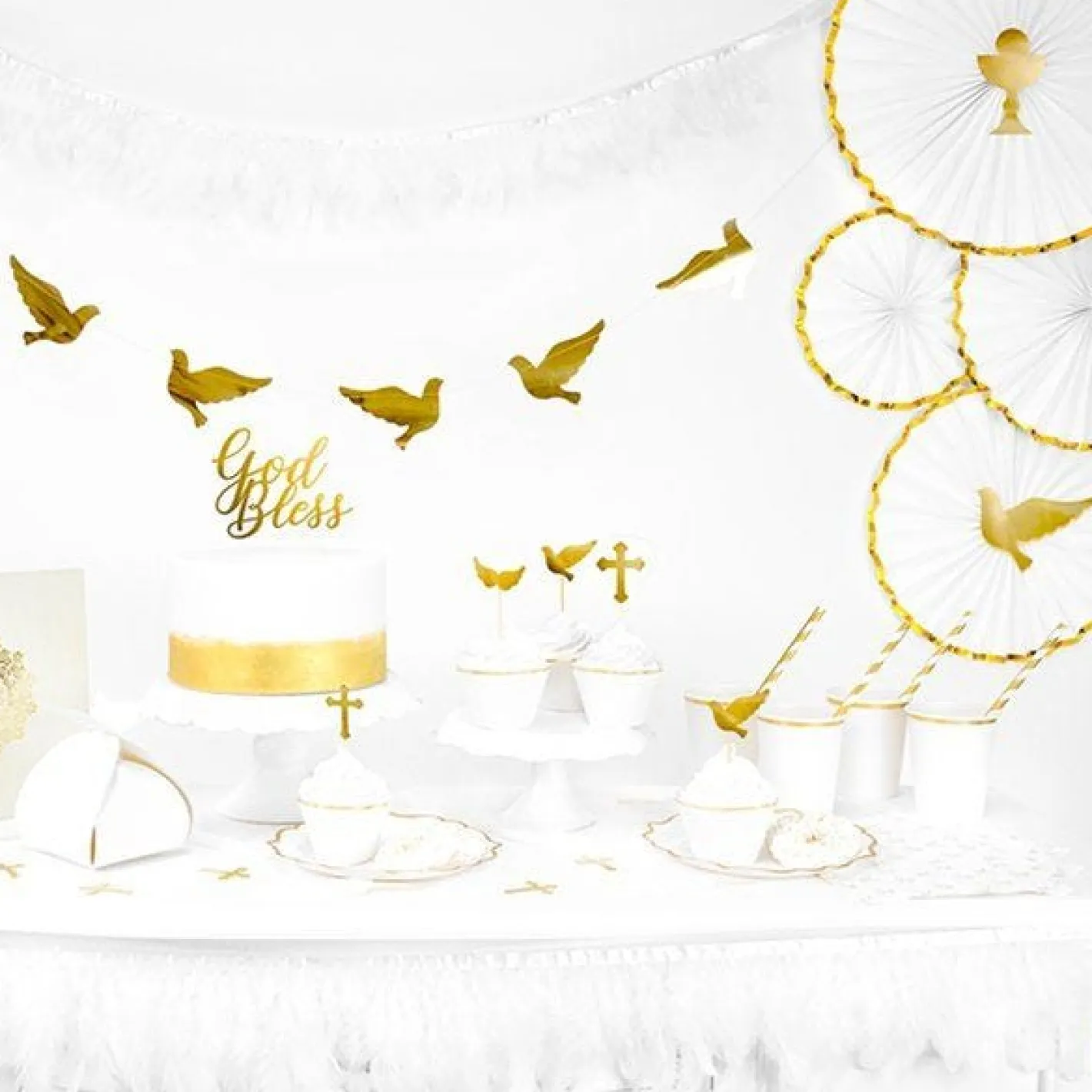 White & Gold Paper Fans (3Pk)<Party Delights