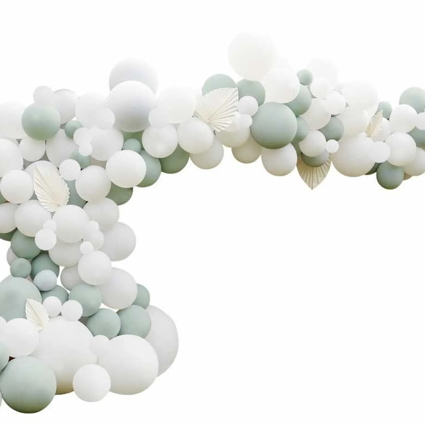 White & Sage Balloon Arch With White Fans - 200 Balloons<Party Delights Best
