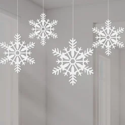 Party Delights Snowflake Decorations<White Glitter Snowflake Hanging Decorations - 10Cm (4Pk)