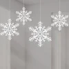 White Glitter Snowflake Hanging Decorations - 10Cm (4Pk)<Party Delights Online