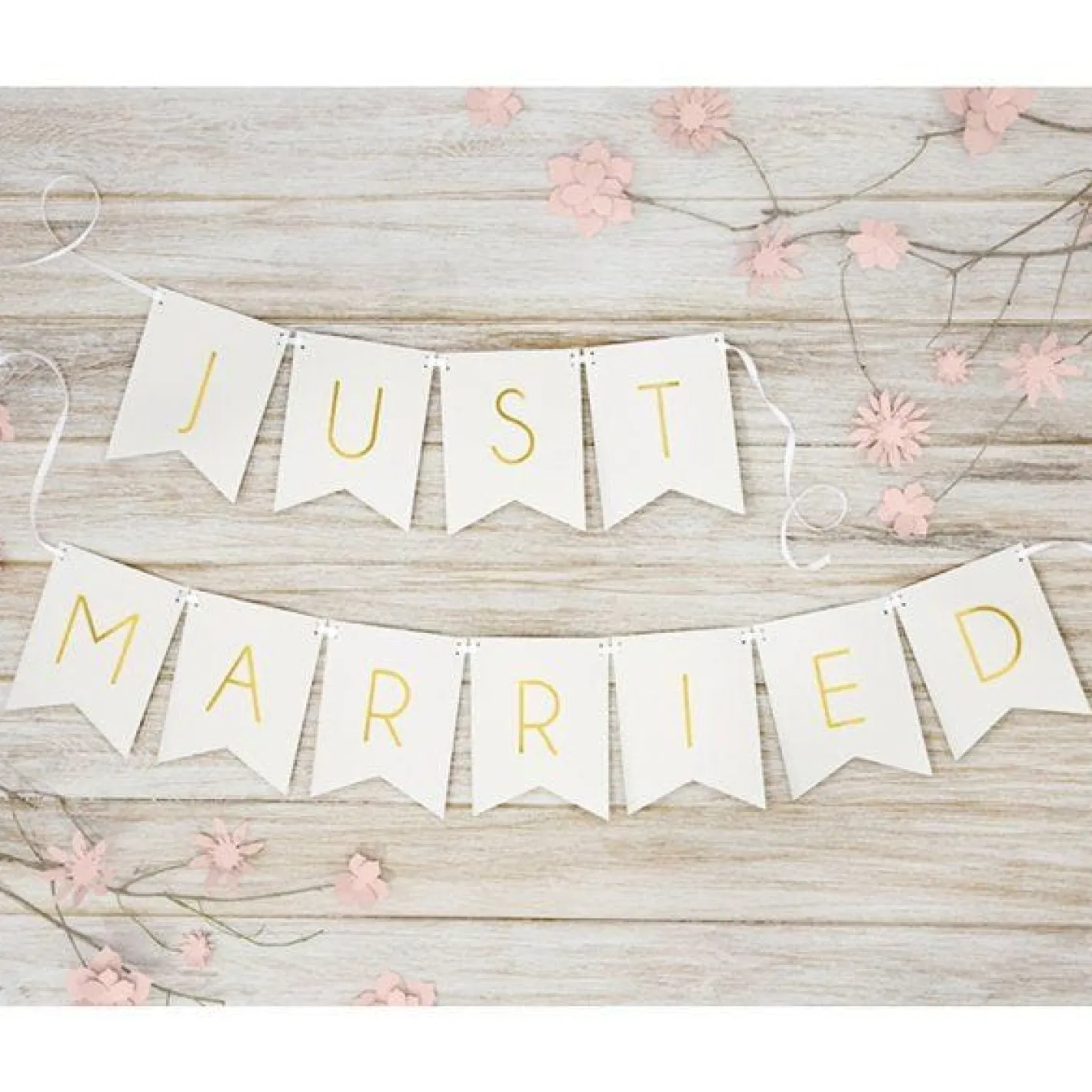 White Just Married Bunting - 1.5M<Party Delights New