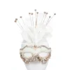 White Masquerade Mask With Sequins, Glitter & Feathers<Party Delights Clearance