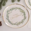 Party Delights Tableware<White Merry Christmas Wreath Paper Plates - 24Cm (8Pk)