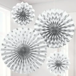 White Paper Glitter Fan Decorations (4Pk)<Party Delights Hot