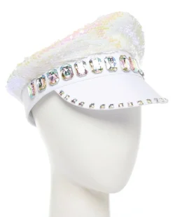 White Reversible Sequin Biker Hat<Party Delights