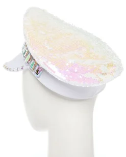 White Reversible Sequin Biker Hat<Party Delights