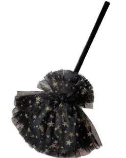Party Delights Costume Accessories<Witch Black & Gold Star Broom