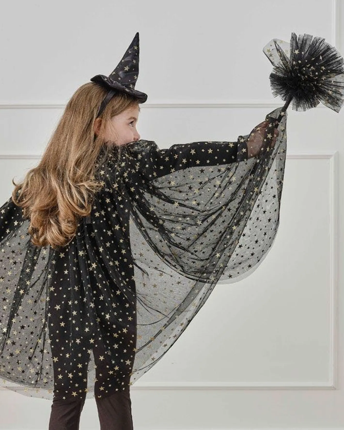 Party Delights Costume Accessories<Witch Black & Gold Star Cape