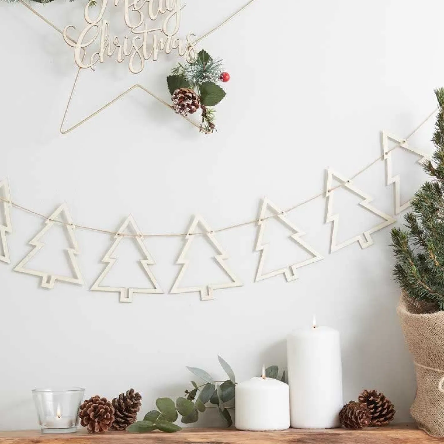 Party Delights Hanging Decorations<Wooden Christmas Tree Bunting - 1.5M