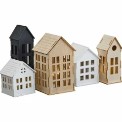 Party Delights Tableware<Wooden Light Up Houses Christmas Decorations (5Pk)
